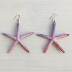 Handmade Spray Painted Real Starfish Gold Earrings